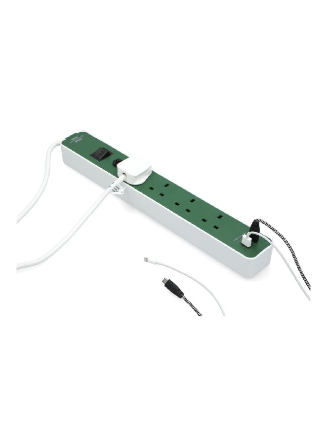 برينينستول سلك تمديد كهربائي بتصميم يحتوي على 4 مقابس ومنفذي USB باللون الأبيض والاخضر وبطول 3 متر 1153243029  - Image 4
