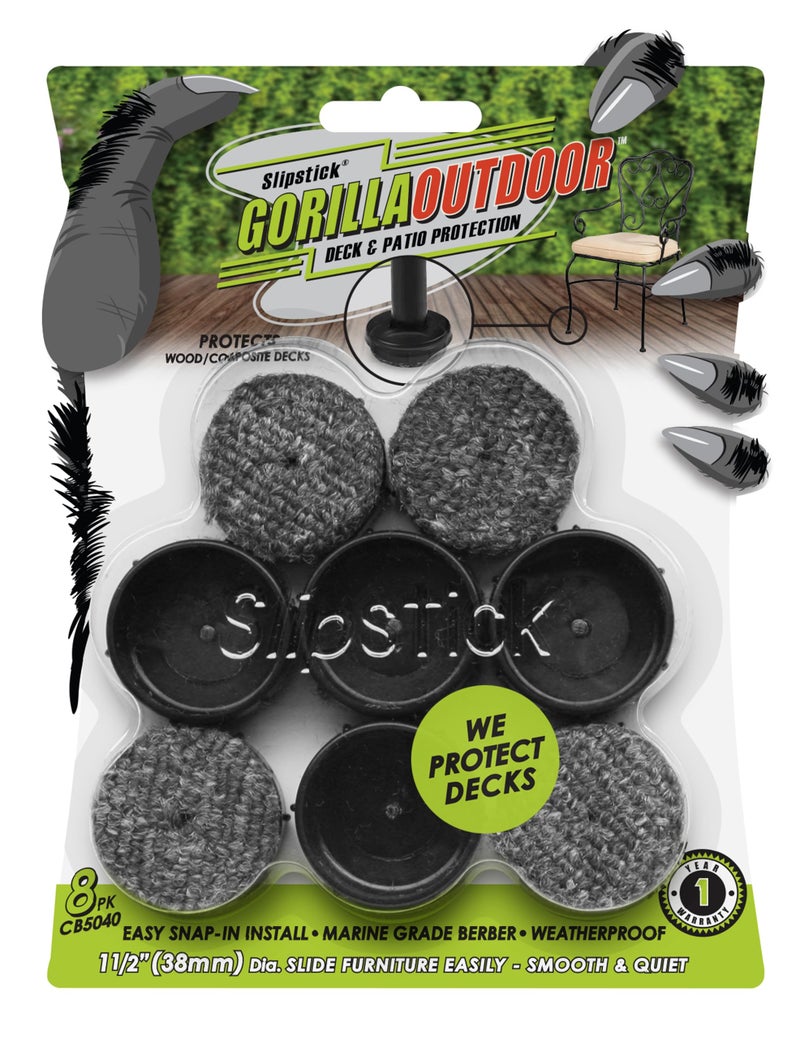 Slipstick Don'T Scratch Your Deck Gorilla Outdoor 1-1/2 Inch Patio Furniture Feet Caps (8 Pack) Floor Protecting Replacement Feet Glides For Metal Outdoor Furniture, Weatherproof Berber Sliders - Image 1