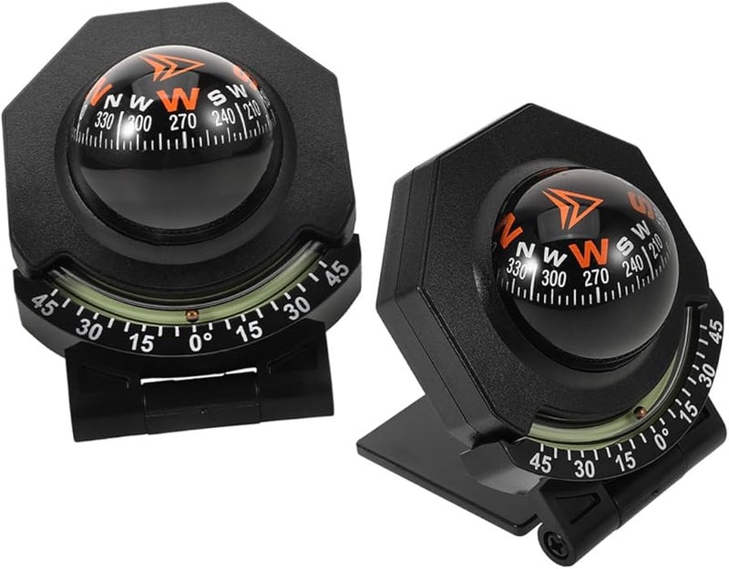 2 Pcs Black Car Dashboard Compass with Inclinometer High Precision for Vehicle Boat Navigation - Image 1