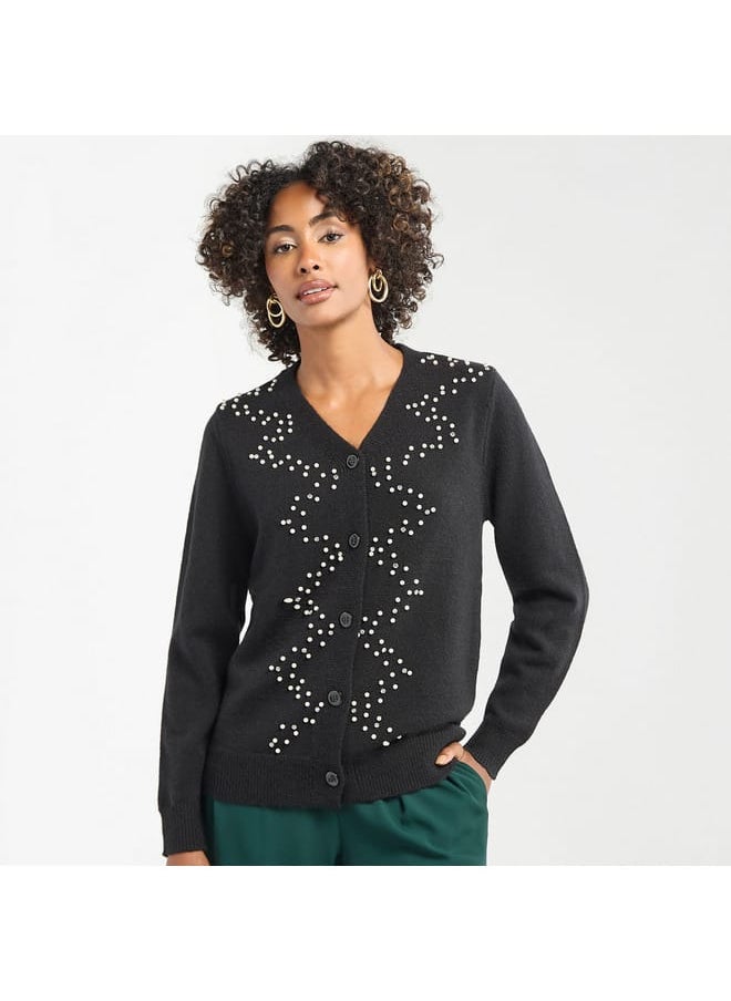 FAV Embellished Button Through Cardigan with Long Sleeves  - Image 1