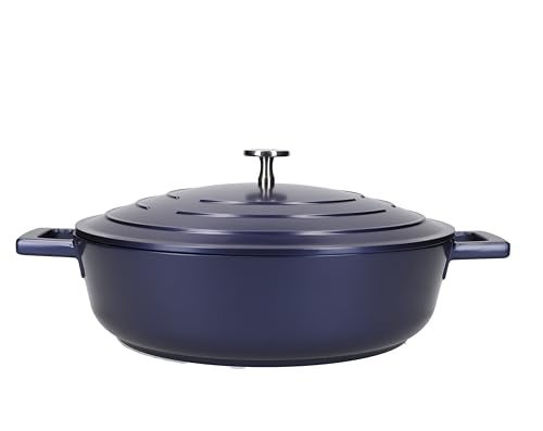 MasterClass Shallow Casserole Dish with Lid 4 Litre28 cm Lightweight Cast Aluminium Induction Hob and Oven Safe Blue