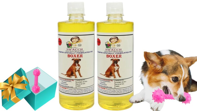 swacch Boxer Dog Shampoo + Dumbbell Toy I Durable Rubber Dog Toy for Chewing I Playing,Teeth Cleaning & Training Toy I Combo Pack I 500ml Pack of 2 Lemon - Image 1