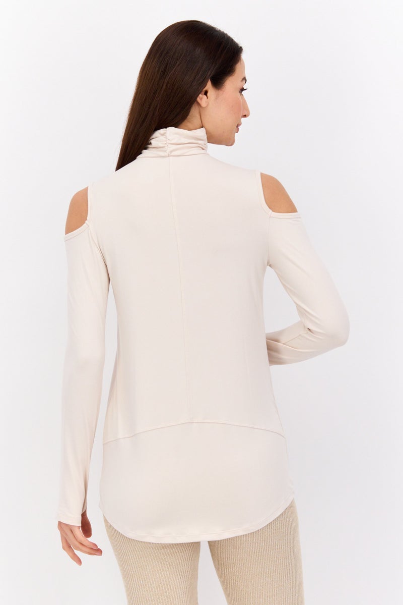 Tahari Sports Women Sportswear Fit Long Sleeves Outdoor Top, Beige  - Image 3