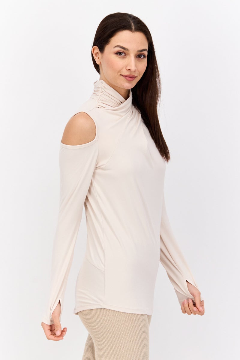 Tahari Sports Women Sportswear Fit Long Sleeves Outdoor Top, Beige  - Image 2