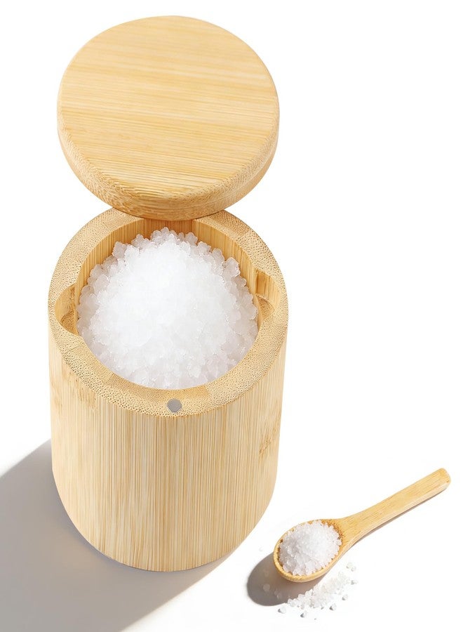 Ninsula Bamboo Salt Cellar, 360° Magnetic Swivel Lid Salt Container with Built-in Spoon for Storing Table Salt, Pepper, Sugar, Sea Salt, Spices, and Herbs - Image 1