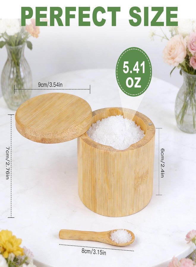 Ninsula Bamboo Salt Cellar, 360° Magnetic Swivel Lid Salt Container with Built-in Spoon for Storing Table Salt, Pepper, Sugar, Sea Salt, Spices, and Herbs - Image 2