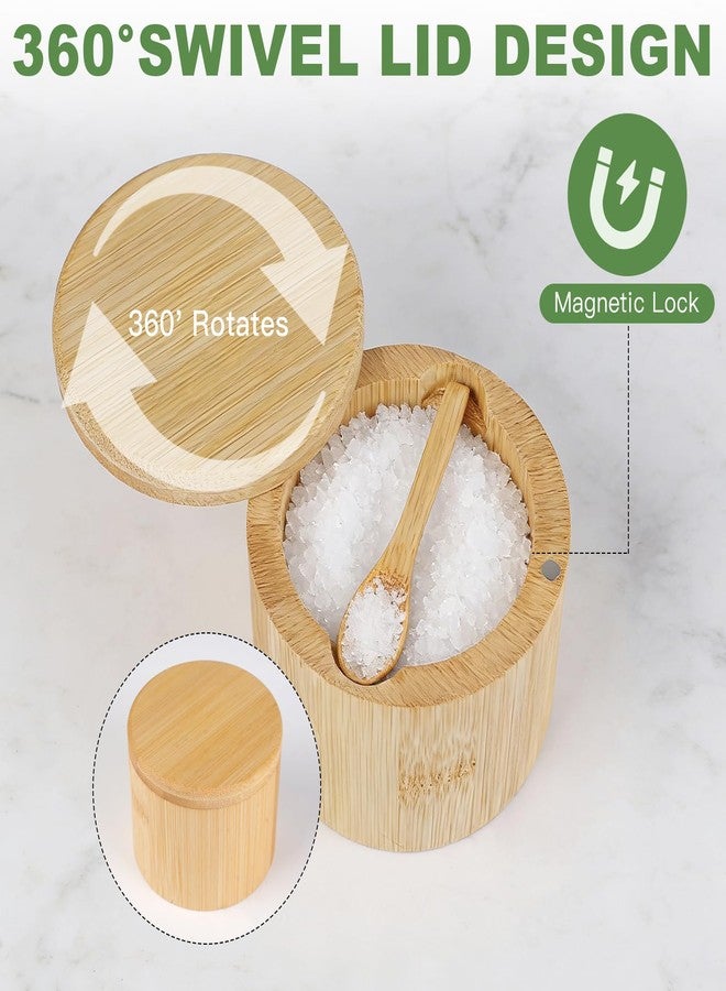 Ninsula Bamboo Salt Cellar, 360° Magnetic Swivel Lid Salt Container with Built-in Spoon for Storing Table Salt, Pepper, Sugar, Sea Salt, Spices, and Herbs - Image 3
