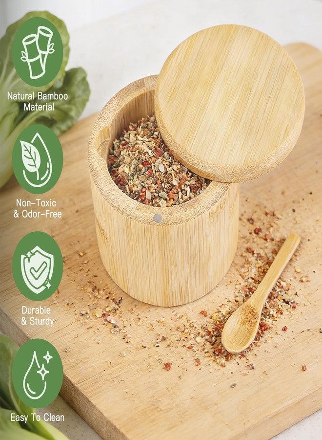 Ninsula Bamboo Salt Cellar, 360° Magnetic Swivel Lid Salt Container with Built-in Spoon for Storing Table Salt, Pepper, Sugar, Sea Salt, Spices, and Herbs - Image 4