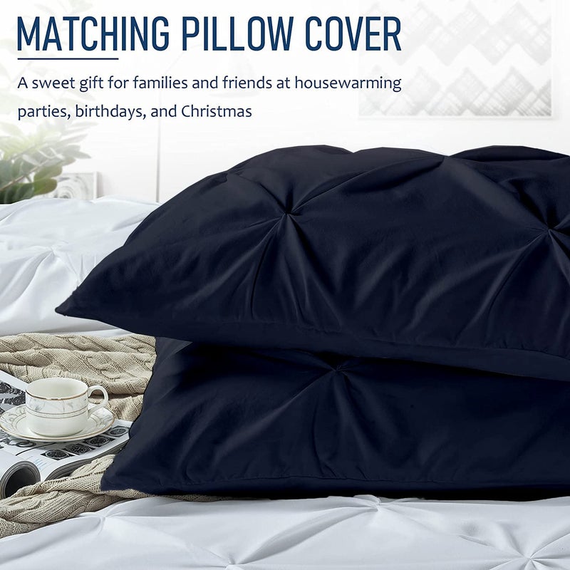 Crown Collection Luxuriate Hotel 1000-TC Hypoallergenic Ultra Soft Design 100% Egyptian Cotton Pinch Plated Duvet Cover with Zipper Colser & 2pcs Pillow Case Set (Super King Plus 120X120) Navy Blue - Image 3