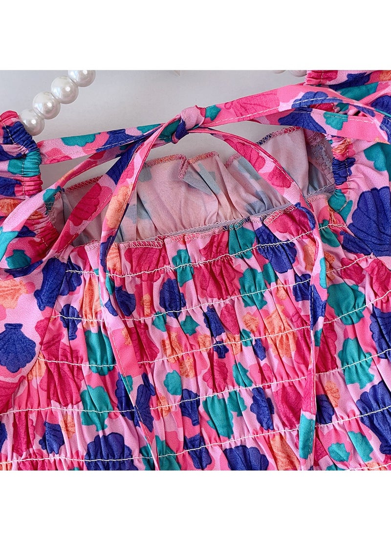 3Y Baby Girl Toddler Girl Summer Dress, Colorful Floral Puff Sleeve Dress with Smocked Bodice and Criss-Cross Back Ties, Ideal for Birthday, Vacation, Photoshoot - Image 5