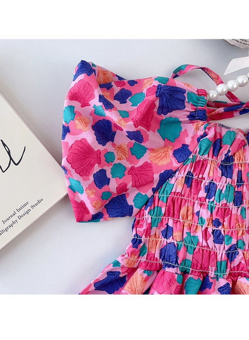 3Y Baby Girl Toddler Girl Summer Dress, Colorful Floral Puff Sleeve Dress with Smocked Bodice and Criss-Cross Back Ties, Ideal for Birthday, Vacation, Photoshoot - Image 3