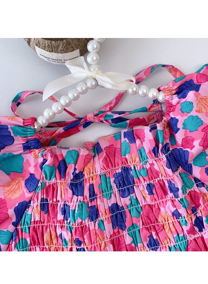 3Y Baby Girl Toddler Girl Summer Dress, Colorful Floral Puff Sleeve Dress with Smocked Bodice and Criss-Cross Back Ties, Ideal for Birthday, Vacation, Photoshoot - Image 4