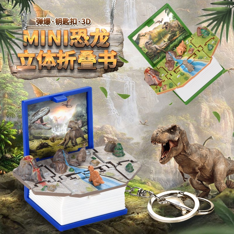 3D Dinosaur Folding Bomb Book Mini Keychain Space Astronaut Puzzle Castle Decompression Creative Toys - Image 3