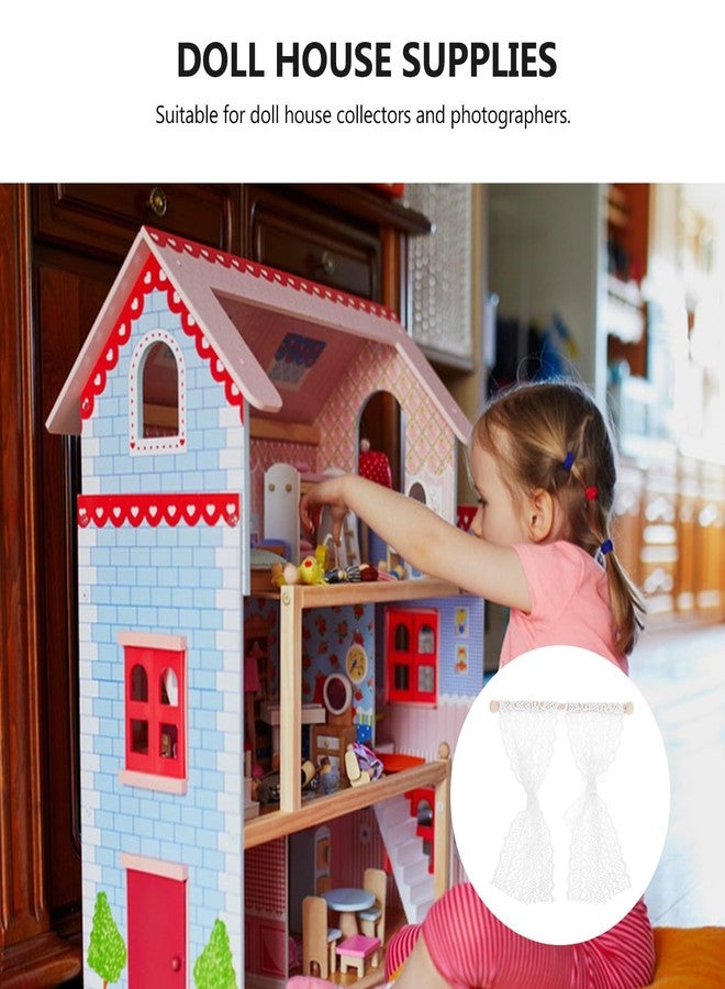VICASKY 4Pcs 1:12 Scale Dollhouse Curtains Miniature White Lace Window Drapes with Wooden Rods Elegant Tiny Furniture Accessories for Diorama Bedroom Living Room Decor Photo Props - Image 3