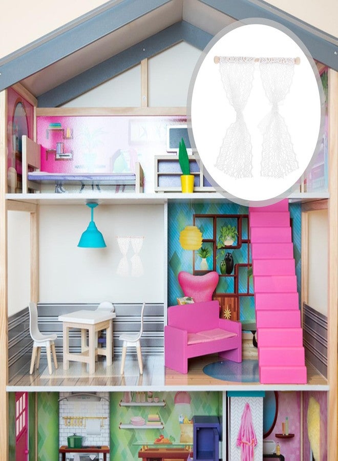 VICASKY 4Pcs 1:12 Scale Dollhouse Curtains Miniature White Lace Window Drapes with Wooden Rods Elegant Tiny Furniture Accessories for Diorama Bedroom Living Room Decor Photo Props - Image 4