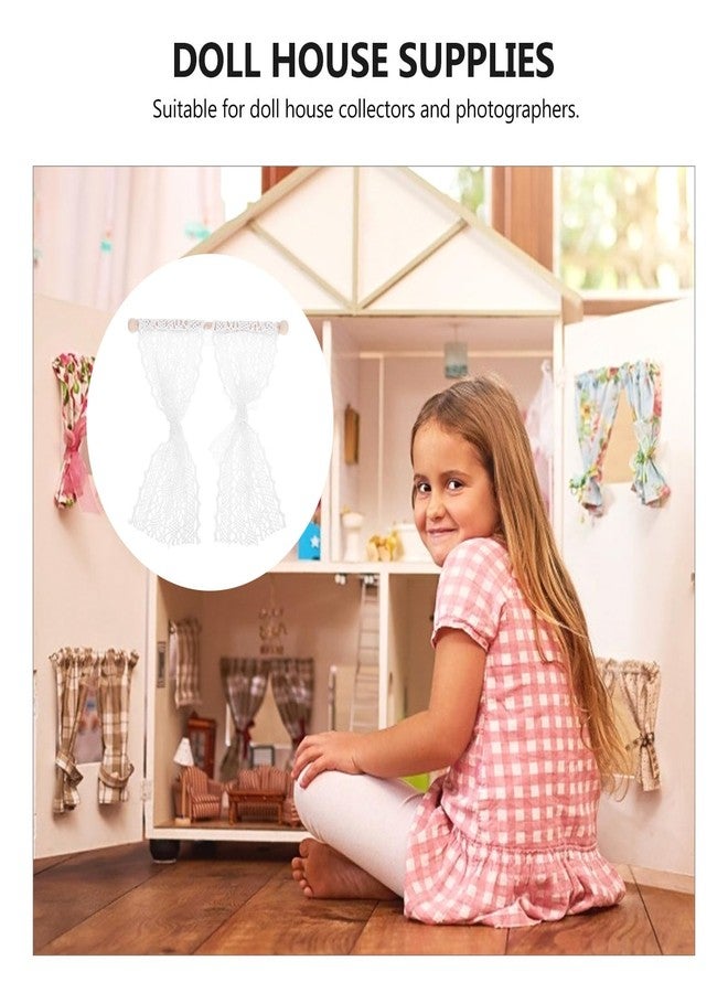 VICASKY 4Pcs 1:12 Scale Dollhouse Curtains Miniature White Lace Window Drapes with Wooden Rods Elegant Tiny Furniture Accessories for Diorama Bedroom Living Room Decor Photo Props - Image 2