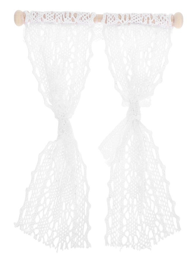 VICASKY 4Pcs 1:12 Scale Dollhouse Curtains Miniature White Lace Window Drapes with Wooden Rods Elegant Tiny Furniture Accessories for Diorama Bedroom Living Room Decor Photo Props - Image 1