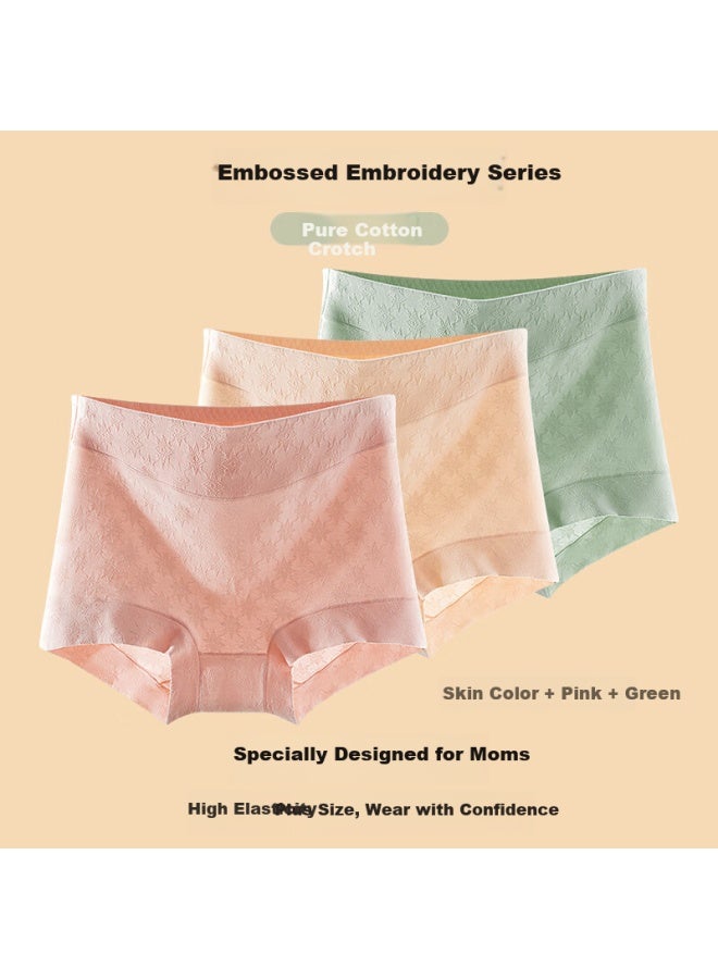 LANG SHA Langsha Mom's Underwear Women High Waist Pure Cotton Plus Size Middle-aged And Elderly Antibacterial Full Cotton Abdomen-shaping Small Flat-angle Embroidered Ladies Shorts - Image 3