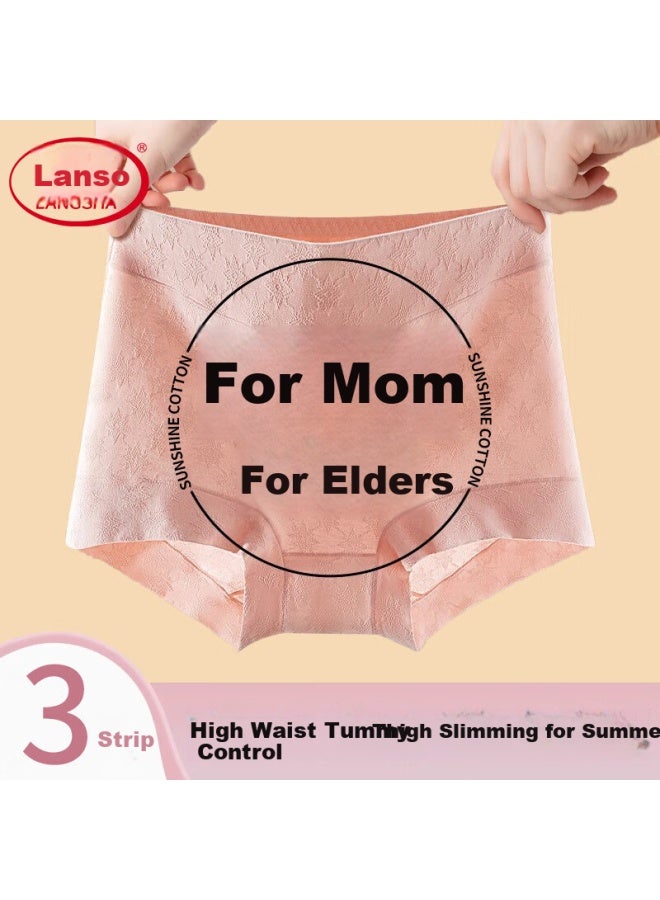 LANG SHA Langsha Mom's Underwear Women High Waist Pure Cotton Plus Size Middle-aged And Elderly Antibacterial Full Cotton Abdomen-shaping Small Flat-angle Embroidered Ladies Shorts - Image 1