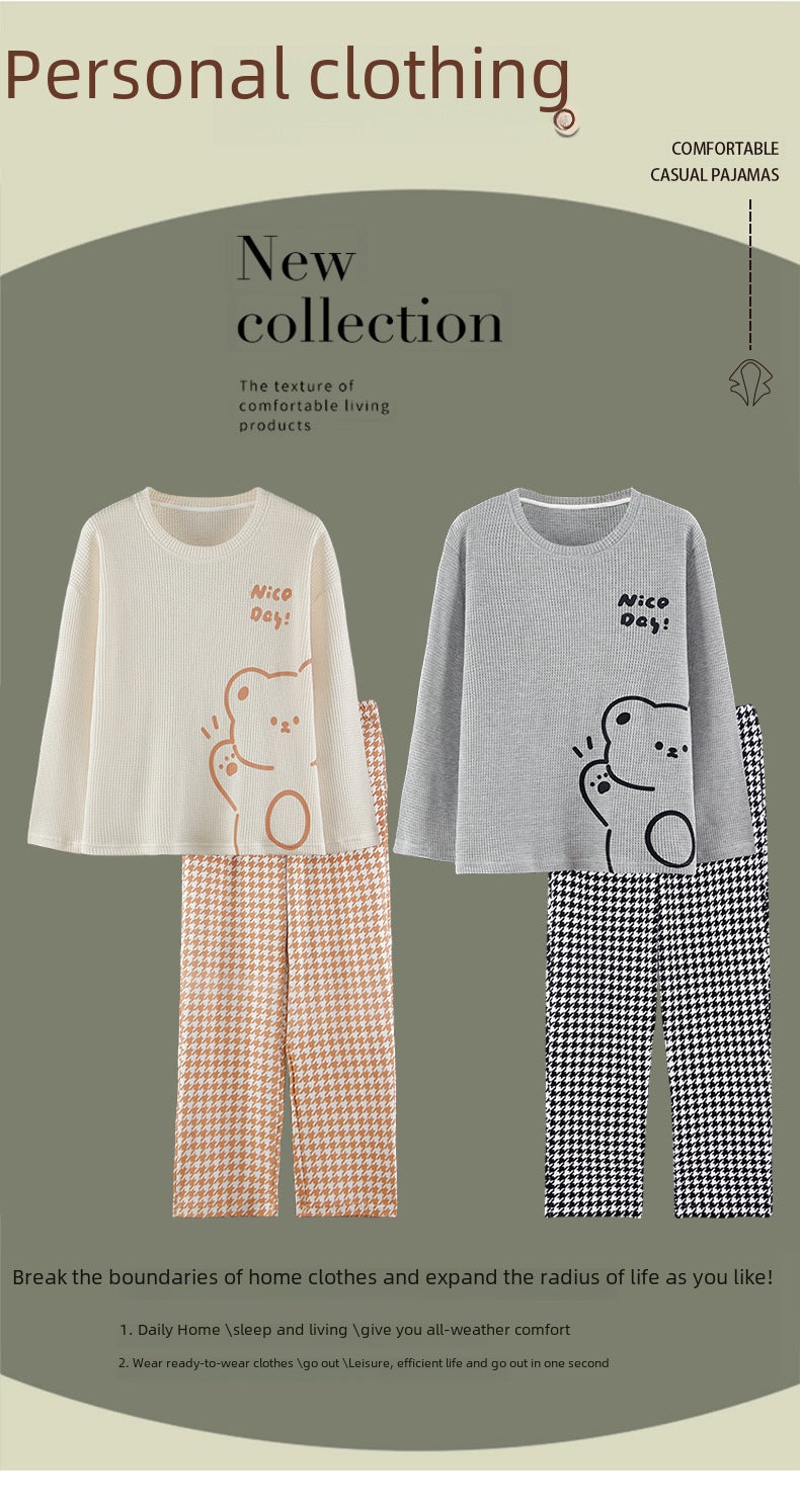 Factory 2023 Couple Pajamas Long Sleeve Breathable Cotton Men And Women Waffle Homewear - Image 4