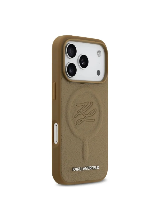 Karl Lagerfeld iPhone 17 Pro MagSafe Case / PU Leather Back Cover With Initial Deboosed Logo / Brown