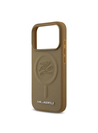 Karl Lagerfeld iPhone 17 Pro MagSafe Case / PU Leather Back Cover With Initial Deboosed Logo / Brown