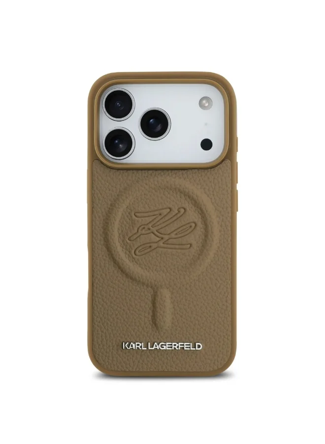 Karl Lagerfeld iPhone 17 Pro MagSafe Case / PU Leather Back Cover With Initial Deboosed Logo / Brown