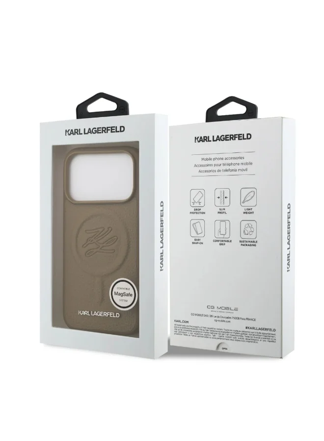 Karl Lagerfeld iPhone 17 Pro MagSafe Case / PU Leather Back Cover With Initial Deboosed Logo / Brown