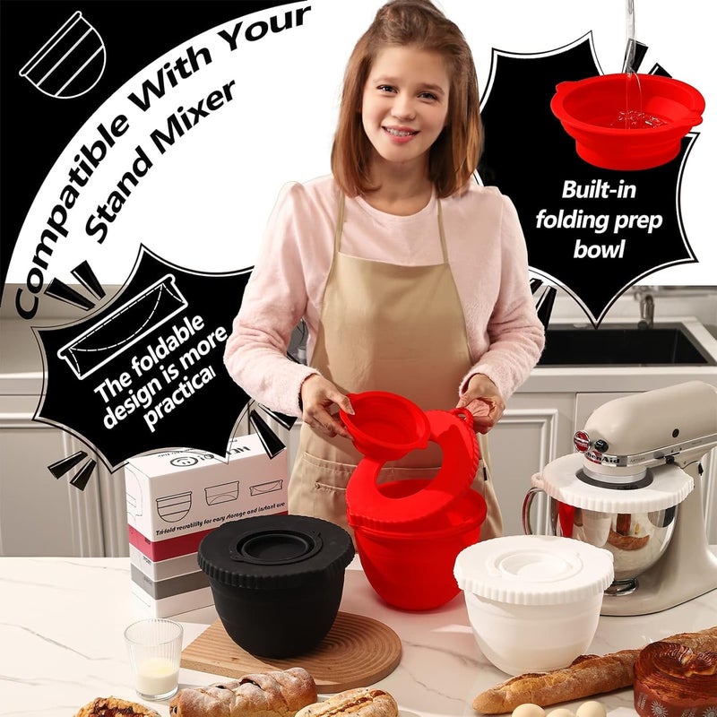 SOOPLEU For KitchenAid Silicone Bowl Insert, Silicone Bowl Liners for KitchenAid 5 Qt Tilt-Head Mixers, for KitchenAid Mixer Attachments, 3pcs Foldable Space-Saving Silicone Mixing Bowl Liners - Image 2