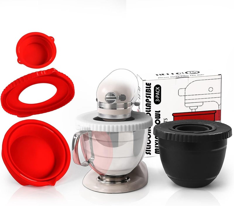 SOOPLEU For KitchenAid Silicone Bowl Insert, Silicone Bowl Liners for KitchenAid 5 Qt Tilt-Head Mixers, for KitchenAid Mixer Attachments, 3pcs Foldable Space-Saving Silicone Mixing Bowl Liners - Image 1