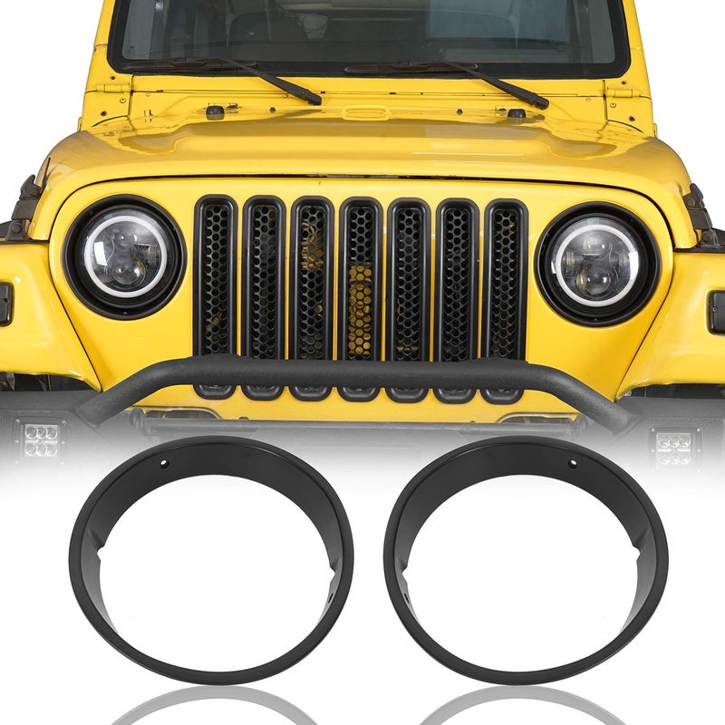 V8 GOD Matte Black Headlight Bezels Cover Trim Insert Bracket for Jeep Wrangler TJ 1997 1998 1999 2000 2001 2002 2003 2004 2005 2006 Sold as Pair