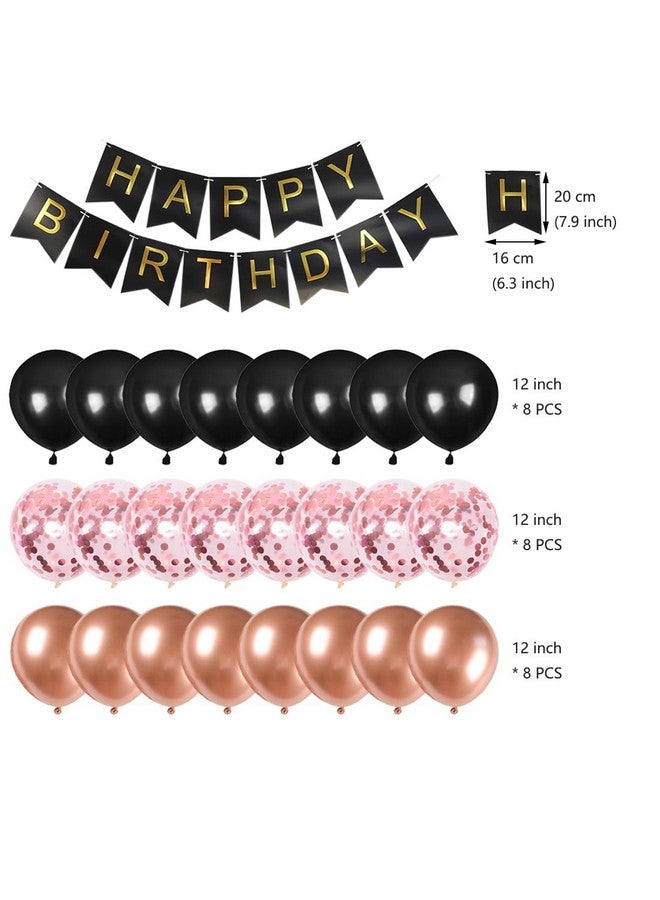 Juland 14th Birthday Party Decorations Black Gold Rose Happy Birthday Banner Latex Balloon Confetti Balloon Pink Crown 14 Number Foil Balloon Hanging Swirl with Cake Topper for Boy Girl Men Women - Image 2