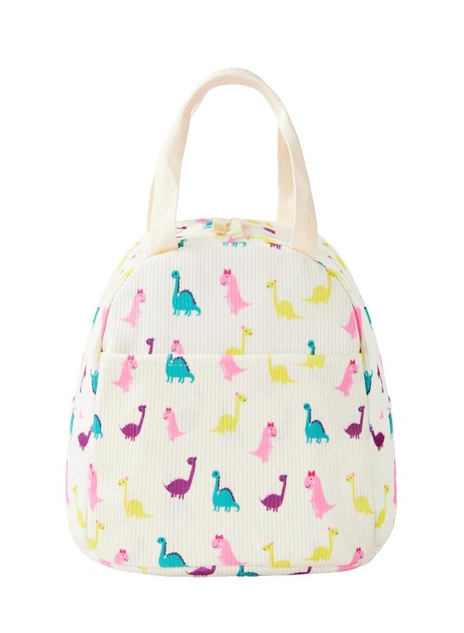 KingCheer Cute Corduroy Insulated Lunch Box for Girls Women, Large Capacity Reusable Cooler Bag for Kids, Toddlers, Preschool and Elementary School Lunch Bag(Dinosaur) - Image 1