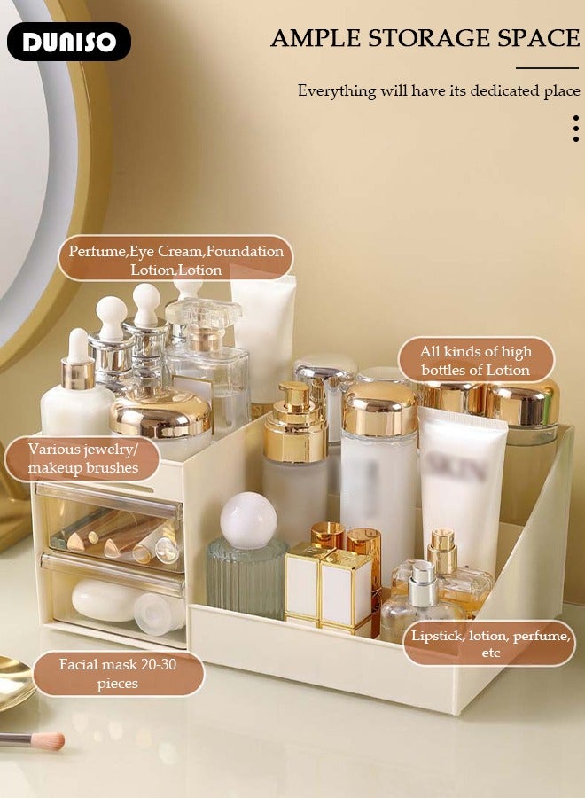 DUNISO Makeup Organizer with Drawers, Large Capacity Countertop Organizer, Desk Cosmetics Organizer for Skin Care,Brushes, Eyeshadow, Lotions, Lipstick, Nail Polish and Jewelry, Countertop Skincare Organizer for Vanity, Bathroom and Bedroom - Image 2