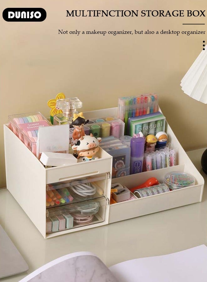 DUNISO Makeup Organizer with Drawers, Large Capacity Countertop Organizer, Desk Cosmetics Organizer for Skin Care,Brushes, Eyeshadow, Lotions, Lipstick, Nail Polish and Jewelry, Countertop Skincare Organizer for Vanity, Bathroom and Bedroom - Image 3