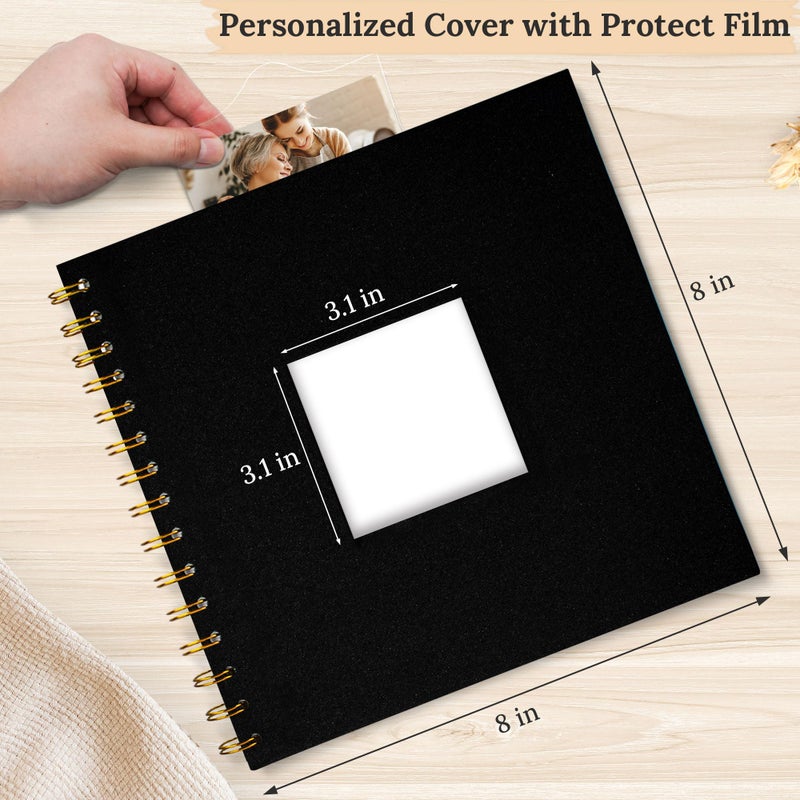 Hiwhy Scrapbook Photo Album Linen Cover, 8 x 8 Inch Hardcover Kraft White Pages Memory Book, for Travel Wedding Guest Book Christmas Baby Shower (20 Sheets/ 40 Pages,Black) - Image 2