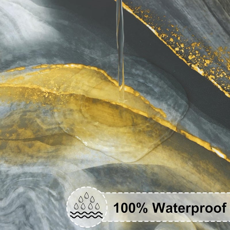 misaya Round Fitted Tablecloth with Elastic Edge 100 Waterproof Oil Proof Plastic Table Cover Vinyl Flannel Backed Table Cloth Fits 3644 Round Tables for Dinner Picnic Grey Gold Marble - Image 3