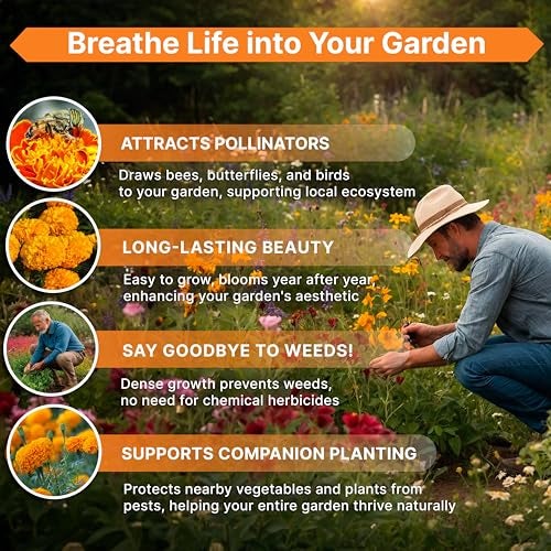 Organo Republic Marigold Seeds Pack 1 oz - Over 9,250 Non-GMO Heirloom Marigold Seeds for Planting Indoor & Outdoor Gardening, Flower Seed for Planting Home and Garden, Flowers Seed in Individual Packet - Image 5