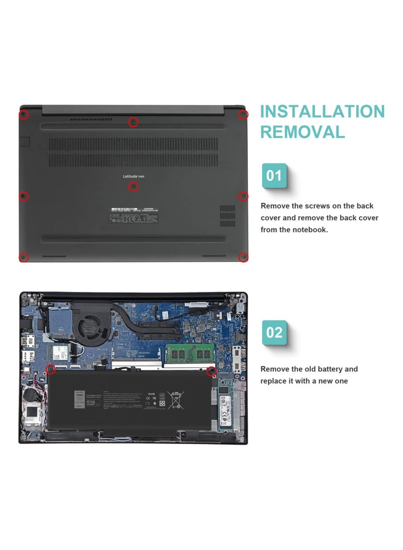 60Wh F3YGT Battery Compatible with Latitude 12 7000 7280 7290 13 7380 7390 14 7490 E7380 E7390 E7480 E7490 DM3WC DM6WC 2X39G KG7VF V4940 P28S 7.6V Lithium - Image 2