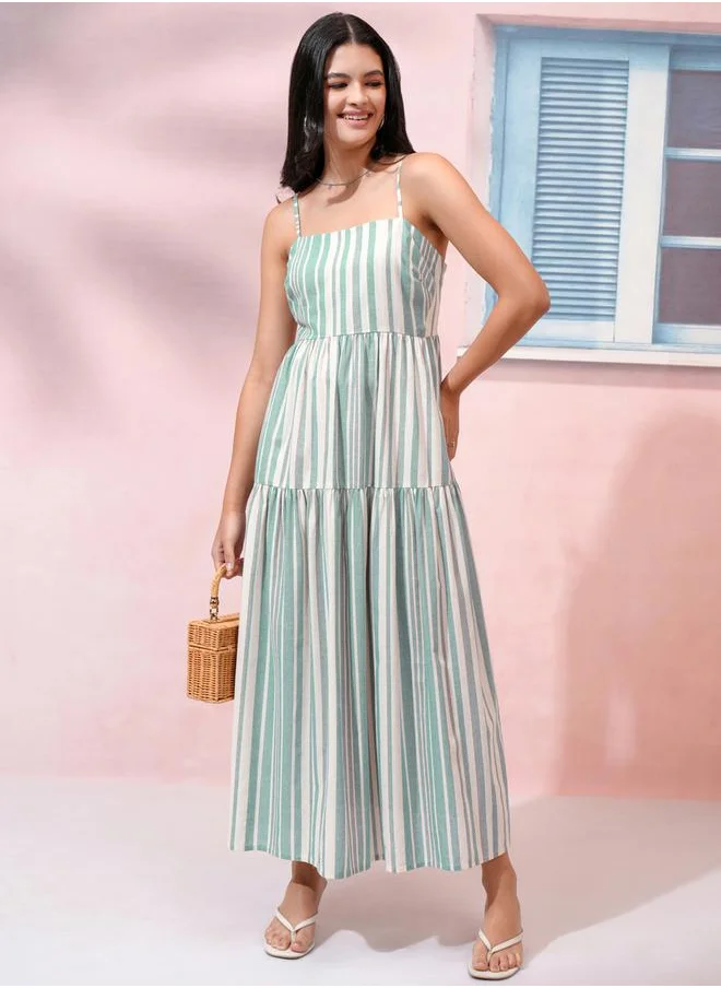 فيشود Striped Strappy A-Line Maxi Dress