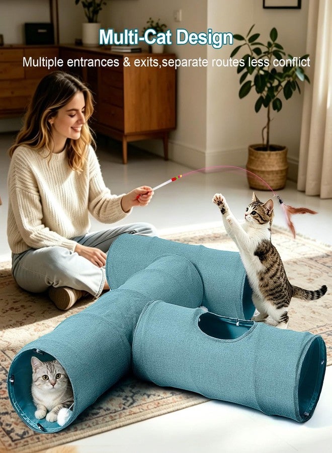 Odoland Cat Tunnel, 3 Straight Shaped Tunnels 6 DIY Shapes with Wand Toys, No Noise Scratch Resistant Cool Linen Fabric, Interactive Pet Tunnel Tube for Indoor Cats, Puppy and Rabbits - Image 3