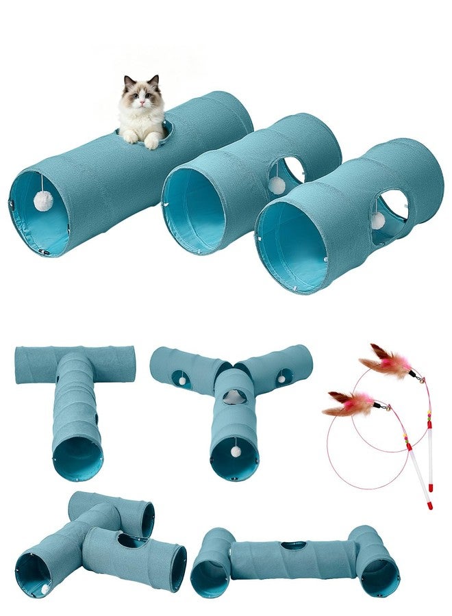 Odoland Cat Tunnel, 3 Straight Shaped Tunnels 6 DIY Shapes with Wand Toys, No Noise Scratch Resistant Cool Linen Fabric, Interactive Pet Tunnel Tube for Indoor Cats, Puppy and Rabbits - Image 1