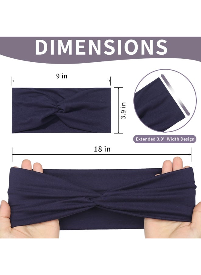 Panleding 12 Pcs Stretchy Headbands for Women Absorbed Sport Headband Soft Twist Knotted Hairbands for Daily Life Yoga WorkoutBlackDark blueBrownGrey - Image 4
