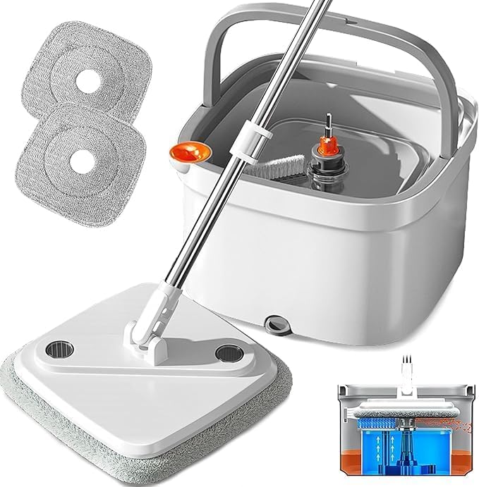 MODINITY Spin Mop and Bucket Set with SelfSeparation M16 Dirt and Clean Water System SelfWringing 360 Rotating Square Mop Head for Hardwood Tiles Marble Floors - Image 1