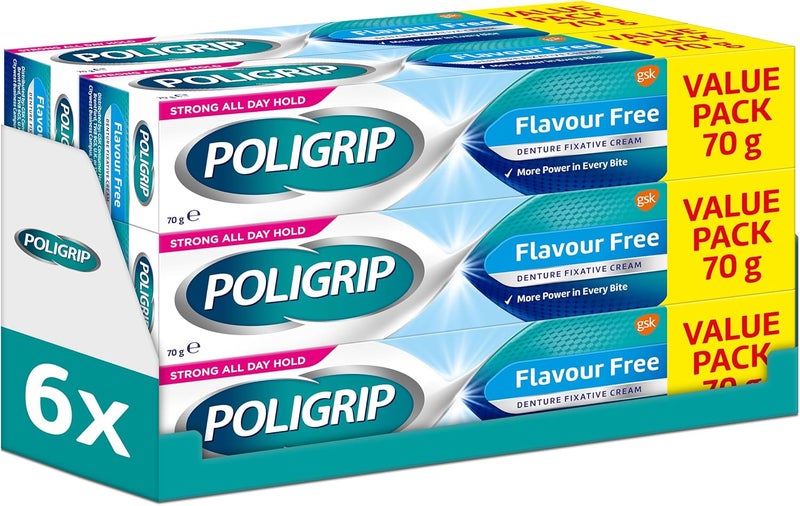 Poligrip Flavour Free Denture Fixative Cream 70 g Pack of 6 - Image 1