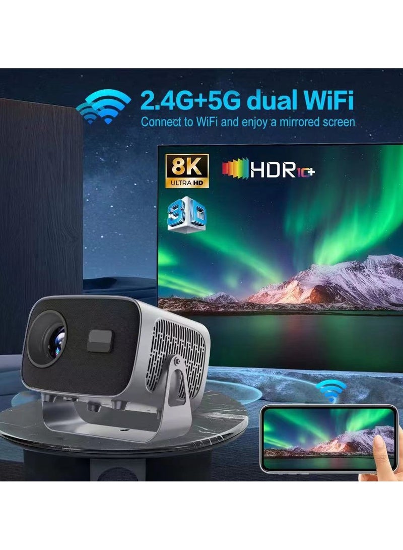 جهاز عرض ذكي مع WIFI و Bluetooth، جهاز عرض محمول أصلي 1080P، جهاز عرض أفلام آلي كيستون للمسرح المنزلي، متوافق مع IOS/Android/HDMI/USB [التطبيقات المدمجة والتركيز الكهربائي] الأسود والرمادي - Image 2