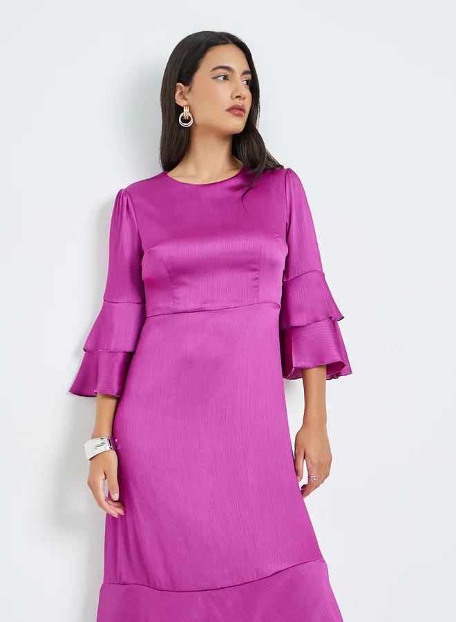 Styli  Purple Flute Sleeves A-Line Maxi Dress for Women | Best Price UAE