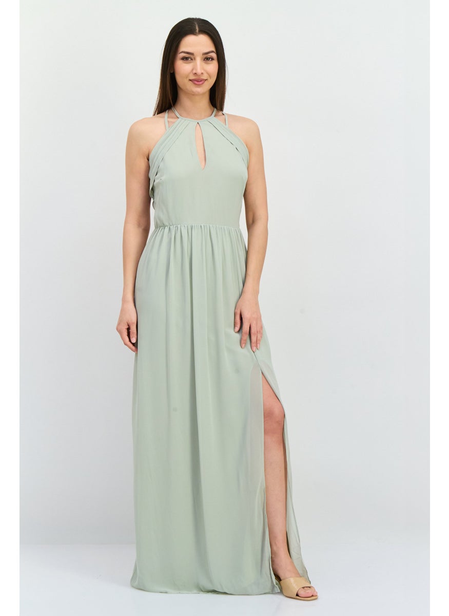 TFNC - Women Plain Strappy Back Bridesmaid Maxi Dress, Sage Green - Image 1