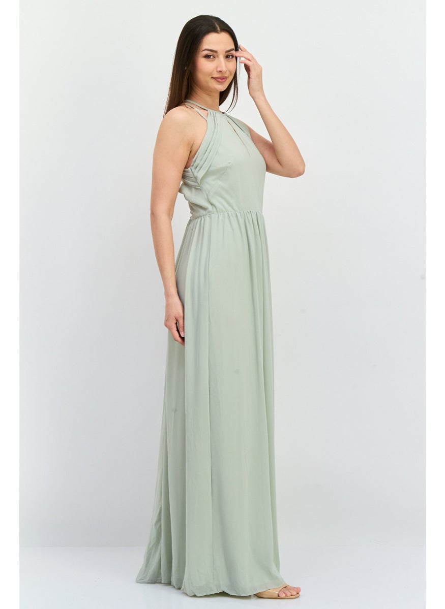 TFNC - Women Plain Strappy Back Bridesmaid Maxi Dress, Sage Green - Image 1
