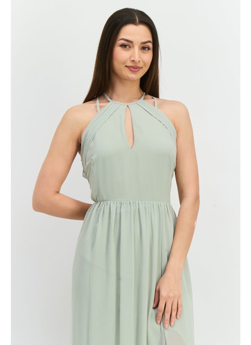 TFNC - Women Plain Strappy Back Bridesmaid Maxi Dress, Sage Green - Image 1